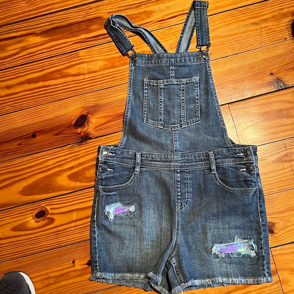 Cat and Jack brand overalls with mermaid scale detail